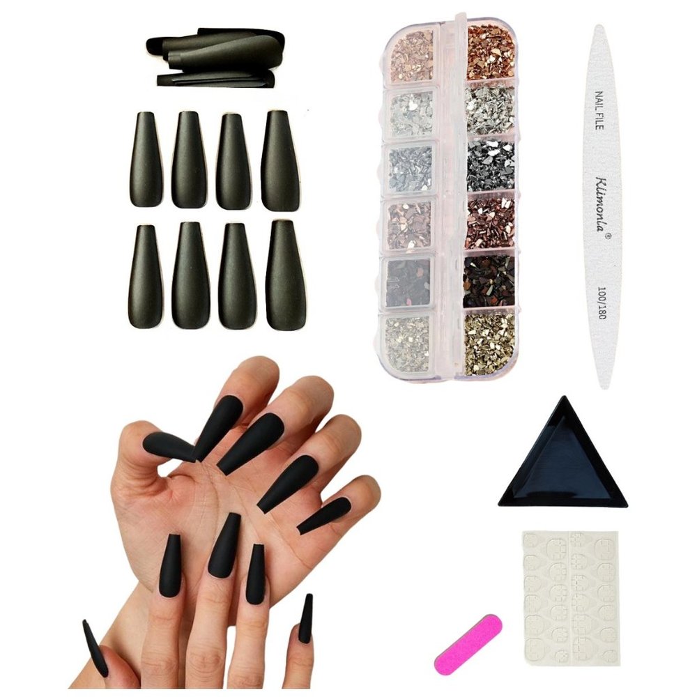 NWT 24pcs Matte Extra Long Press on Nails & sheet Tape + Nail Art Decoration Set